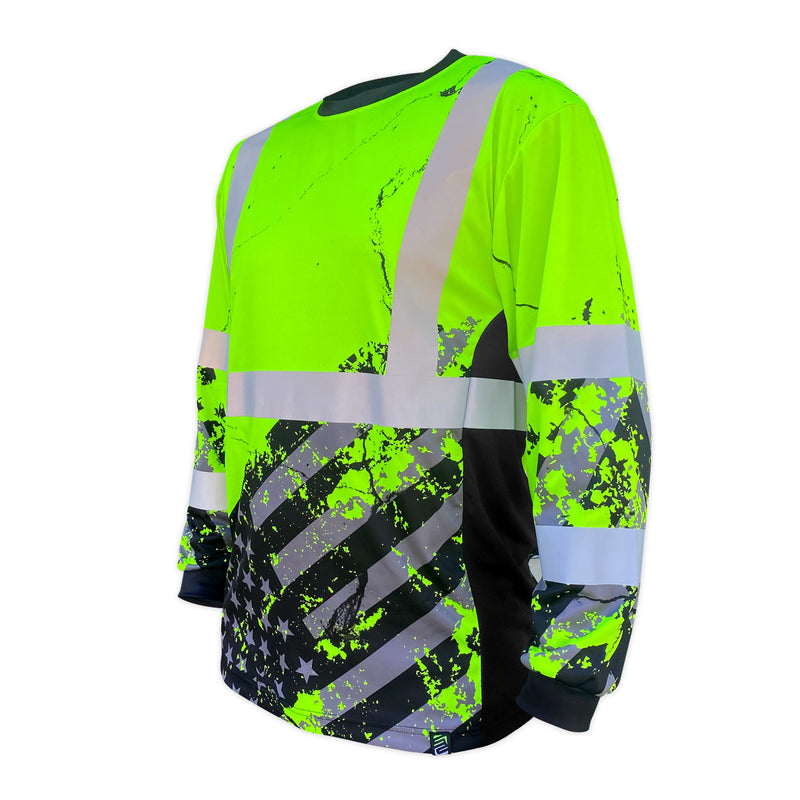 Safety Shirtz SS360º American Grit Yellow Class 3 Type-R Reflective Long Sleeve Safety Shirt - HardHatGear