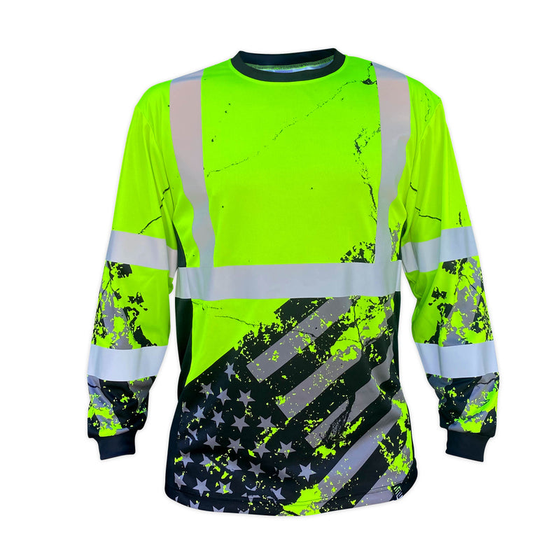 Safety Shirtz SS360º American Grit Yellow Class 3 Type-R Reflective Long Sleeve Safety Shirt - HardHatGear