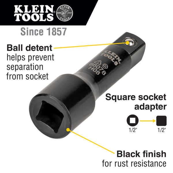 Klein  Flip Impact Socket Adapter, Large, 1/2 to 1/2-Inch #66078 - HardHatGear