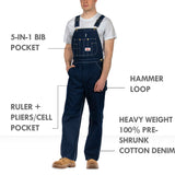 Round House Men's Zipper Fly Blue Denim Bib Overall