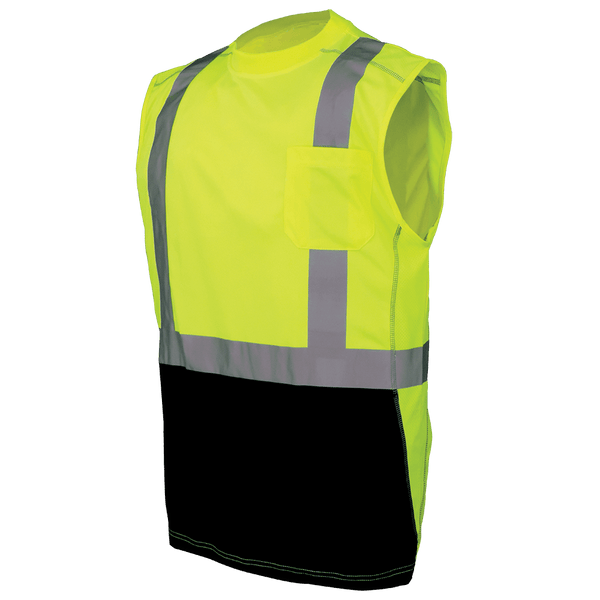 GGS FrogWear® HV Premium Athletic-Type High-Visibility Black Bottom Sleeveless Safety Shirt - GLO-202