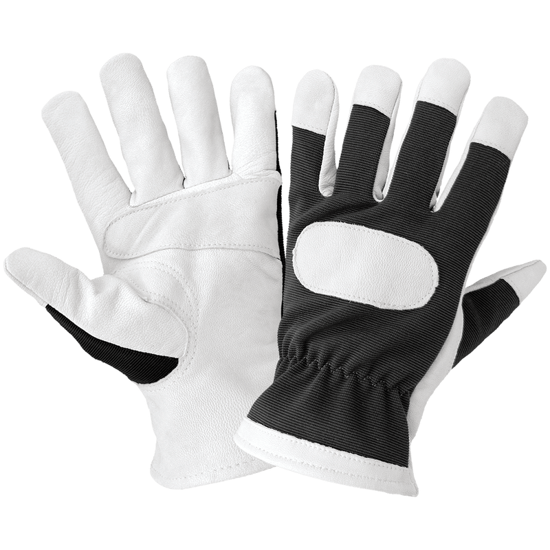 Hot Rod Gloves® Premium-Grade Grain Goatskin Leather Palm Mechanics Style Gloves with a Spandex Back and Double Palm - HR4008 - HardHatGear