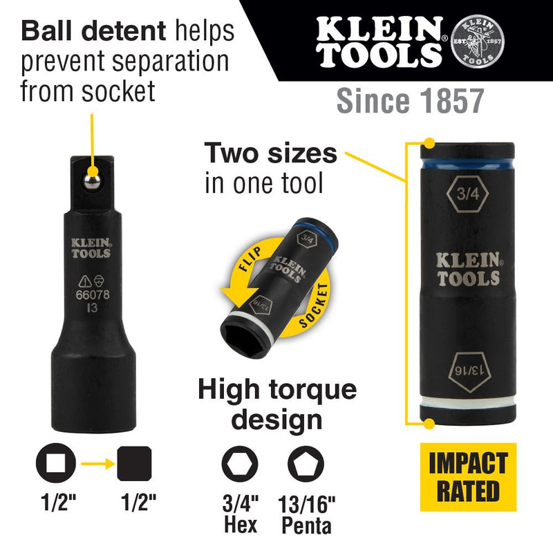 Klein 2-in-1 Penta/Hex Flip Socket with Adapter