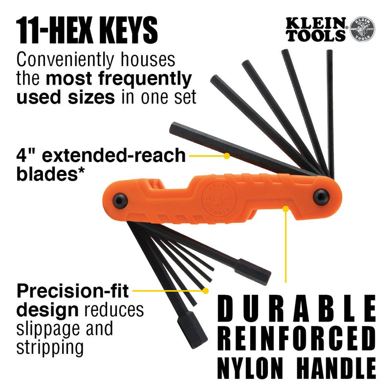 Klein Pro Folding Hex Key Set, 11 Keys