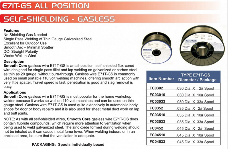 Powerweld® Flux Cored Welding Wire E71T-GS .035" X 10Lb Spool - HardHatGear