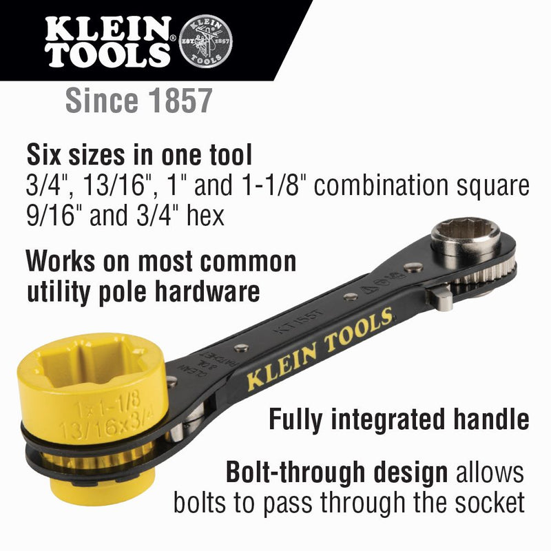 Klein 6-in-1 Linemans Ratcheting Wrench KT155T - HardHatGear